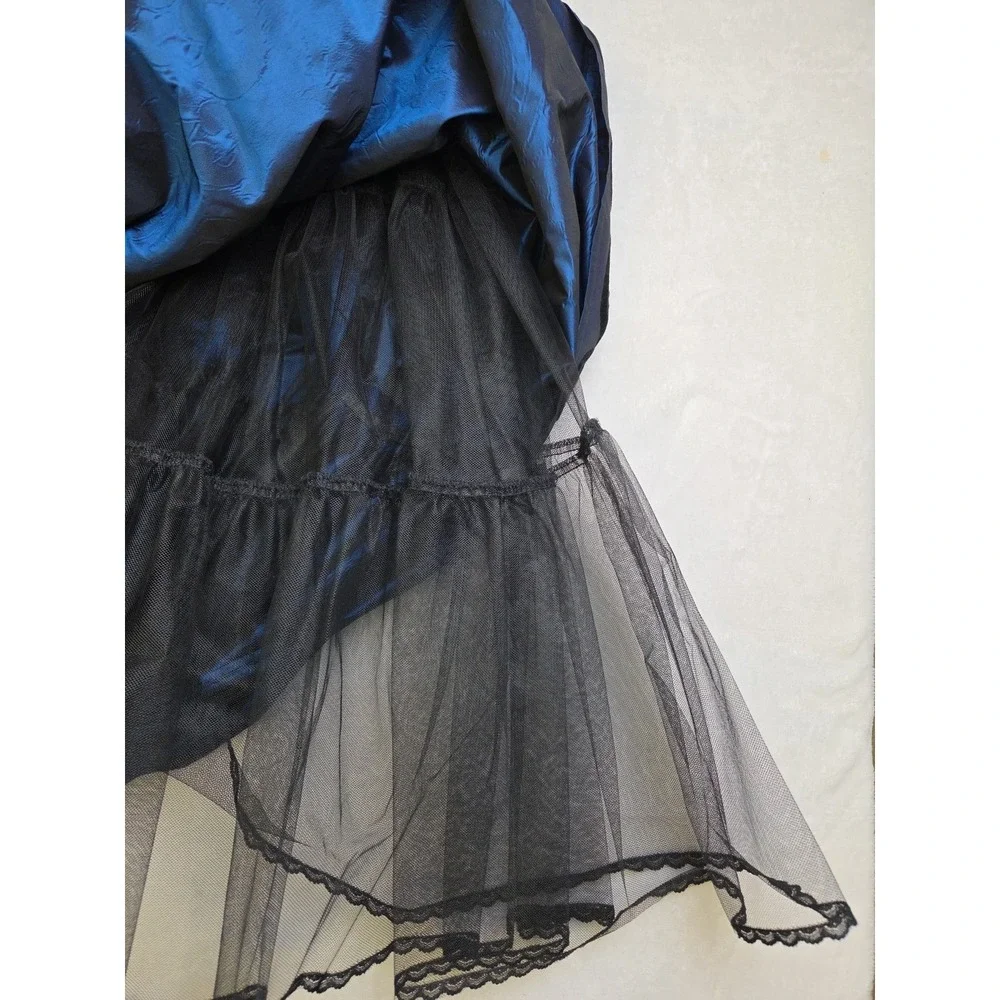 Vtg 80s Scott McClintock Blue‎ Satin Black Velvet Skirt Size 6 Prom Whimsygoth